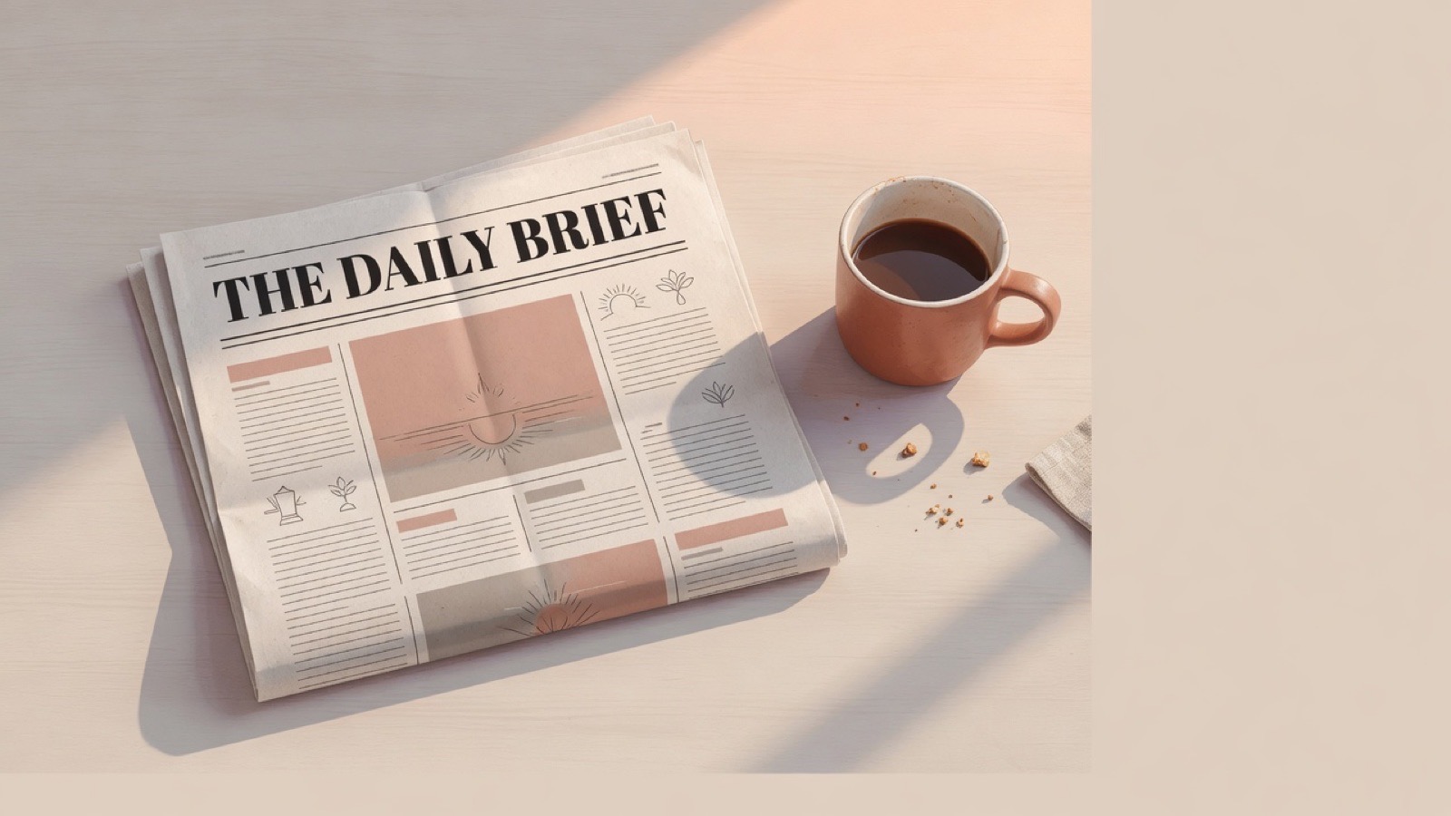 A single folded card on a breakfast tray next to an espresso and a croissant.